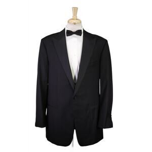 Andrew Lock Custom Tailored Black 1-Btn Peak Lapel Tuxedo Dinner Wool Suit 48L